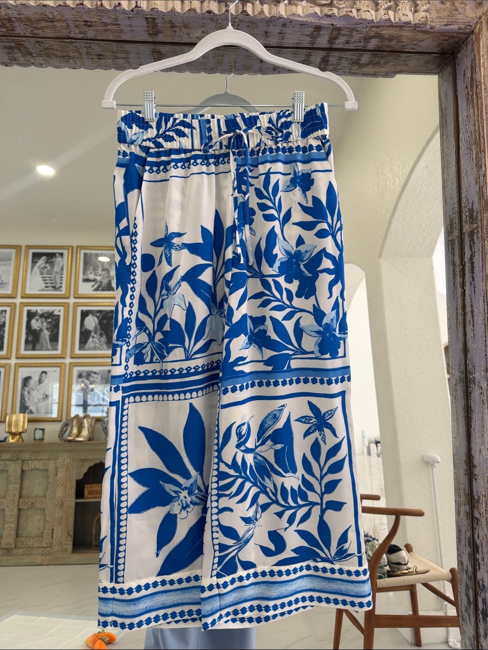 INC International Concepts Blue and White Cropped Wide-Leg Palazzo Pants